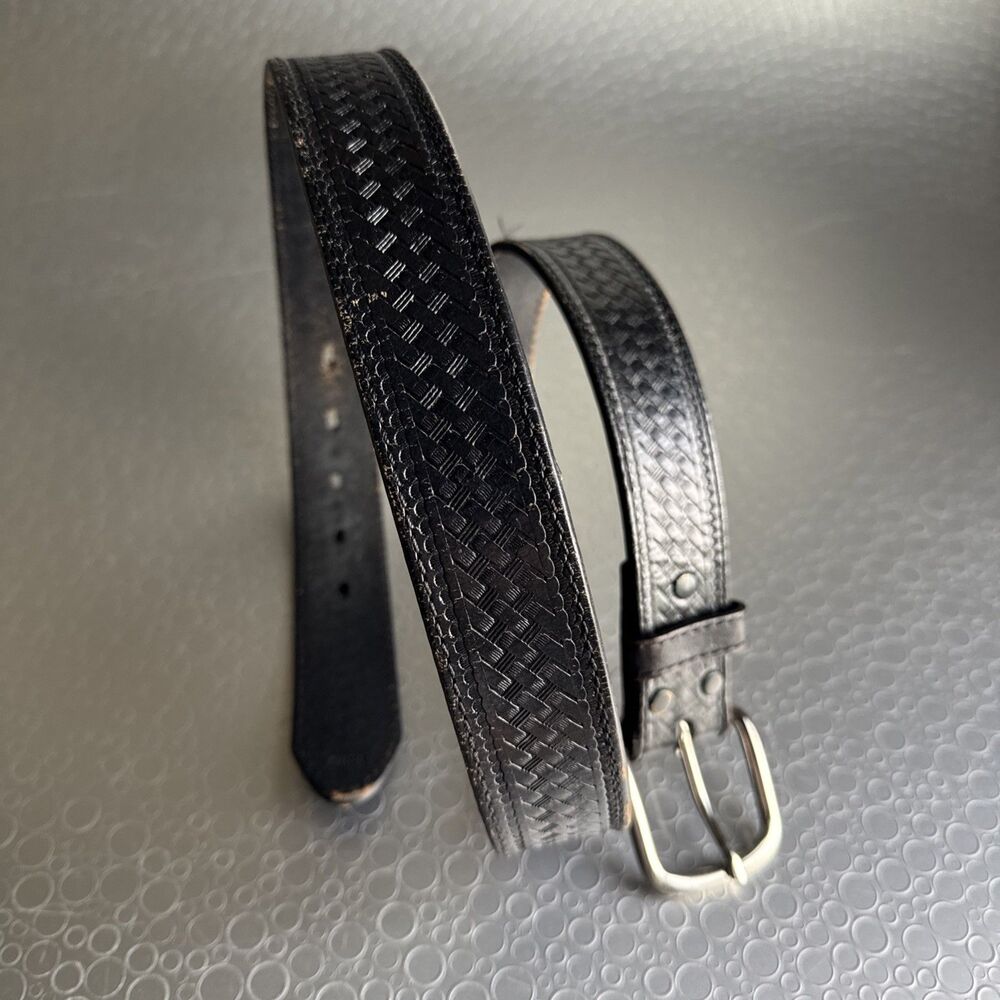 Carhartt Mens Black Leather Basketweave Interchangeable Utility Belt - Size 38